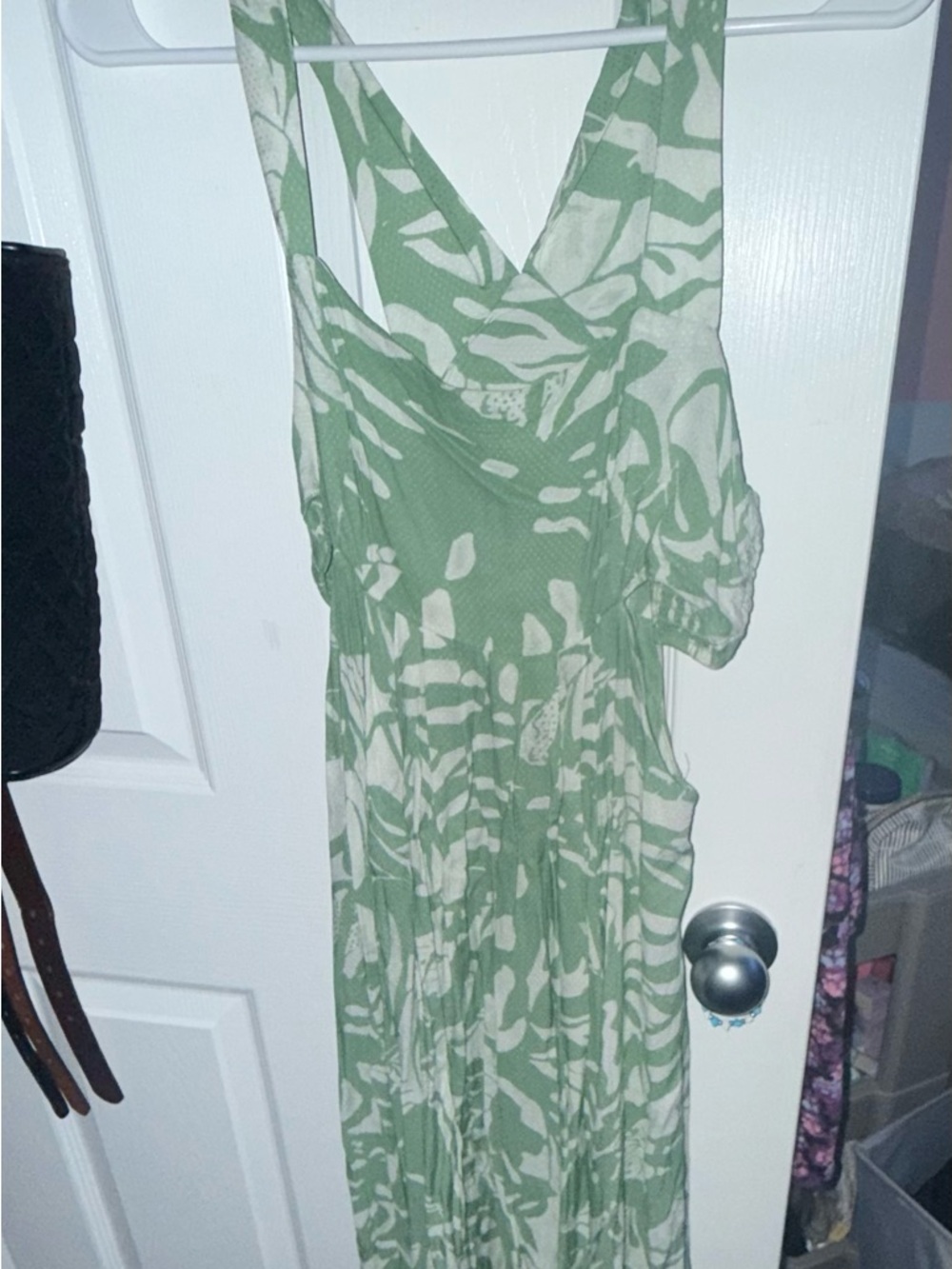 Anthropologie Green and Cream Abstract Print Maxi Dress